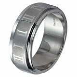 Stainless Steel Spinning Brushed and Polished Finish Ring with Roman Numerals Design Engraved