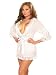 Plus Size White Mesh Robe Set Satin and Ruffle trim Matching Thong Included Queen Sizes