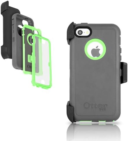 OtterBox Defender Series Case with Holster Clip for iPhone 5c ONLY - Retail Packaging - Gunmetal Grey / Apple Green
