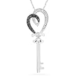Sterling Silver Black and White Round Diamond Key Heart Pendant (0.12 cttw)