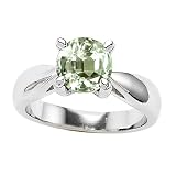 1.35 cttw 925 Sterling Silver 14K White Gold Plated Genuine Round Green Amethyst Engagement Ring -...