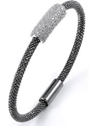 Sterling Silver & Cz Black Rhodium Plated Magnetic Bangle