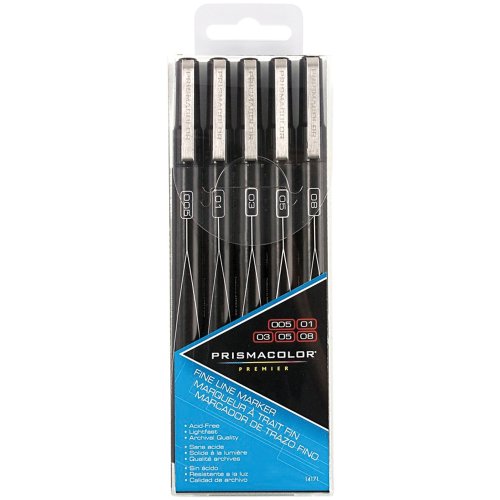 Sanford Prismacolor Premier Markers, 5-Pack, Fine Line, Black