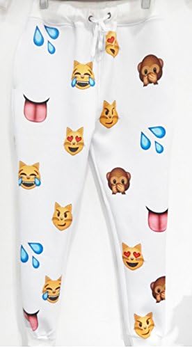 FH Blossom Unisex Emoji Expressions Printed Cute Cartoon Pants(White)