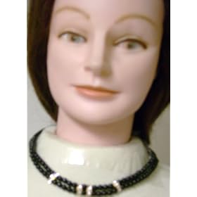 Click here to buy N33 Black Onyx Bead Christina Collection with Three Crystal Studded Ring on Long Chain Necklace for... by Gita.
