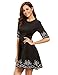 Floerns Women's Casual Half Sleeve Embroidered Flare Dress