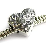 Queenberry (Free S/H) Mothers Day Gift Sterling Silver Antique Heart Love Nana Great Grandma Bead For Pandora Troll Chamilia Biagi European Charm Bracelets