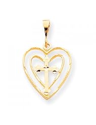 10k Yellow Gold Cross in Heart Charm - Religious Jewelry