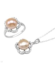 Sterling Silver Pearls and 2.5 CTW Cubic Zirconias Ladies Jewelry Set. Ring Size 7. Length 18 in. Total Item weight 3.4 g.
