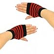 Knit Stripe Hand Warmer Fingerless Computer Gloves Red with Black