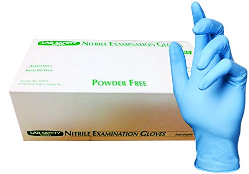 Lab Safety 121958XL-BX Medical Grade Examination Glove, Nitrile Synthetic Rubber, 8 mil - 9 mil, Powder-Free, Textured, X-Large, Blue (Pack of 100)