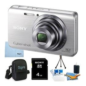 Sony Cybershot DSC-W650 W650 DSCW650 16.1 MP Digital Camera with 5x Optical Zoom and 3.0-Inch LCD (Silver) with Sony 4GB Card, Digpro Case, Mini Tripod, LCD Screen Protectors, Lens Cleaner + More