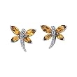 14K White Gold 0.04 ct. Diamond and Marquise Shaped Citrine Dragonfly Earrings