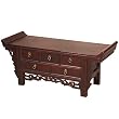 Handmade Asian Furniture - 44" Pagoda Style Console Coffee Table With Mahogany Finish - 5-Drawer