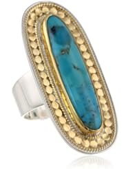 Anna Beck Designs "Gili Turquoise" 18k Gold-Plated Wire Rimmed Long Turquoise Ring