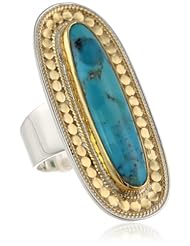 Anna Beck Designs "Gili Turquoise" 18k Gold-Plated Wire Rimmed Long Turquoise Ring