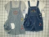 Toddler Boys Sizes 2T/3T/4T Indigo Denim/Stripe Denim Embroidered Pocket Shortall 2-PC Sets with Cap.(Prepack=24 Sets Assorted Sizes/Emb. Designs, Each $7.50)