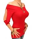 Blue Banana Red Off the Shoulder Split Sleeve Top
