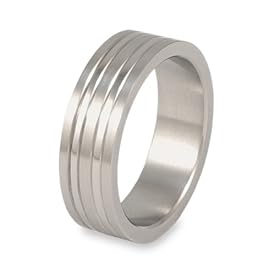 Grooved Brushed and Polished Stainless Steel Ring (7.0mm) - Sizes 8 - 13