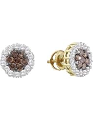 Real Diamond Earrings 0.76CTW COGNAC DIAMOND LADIES FLOWER EARRINGS Yellow-gold 14K