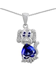 CANDYGEM 925 Sterling Silver 1inch Dog Lover Puppy of Love Heart Pendant with 2cts of Lab Created Sapphire. Free 18inch Silver Chain. Free High End Gift Box.