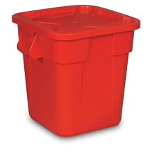 Rubbermaid Commercial Brute 28-Gallon Trash Can and Snap-Lock Lid Combo Pack, Square, Red
