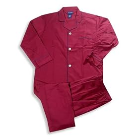 John Ashford - Mens Long Sleeve Broadcloth Pajamas, Burgundy, Navy