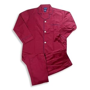 John Ashford - Mens Long Sleeve Broadcloth Pajamas, Burgundy, Navy