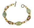 Bracelet - B50 - Handmade Genuine Tri Color Jade Gemstone and Fire-Polished Beads - Oval Semi Precious Stone and Gold Tone Metal Beads ~ Toggle Closure