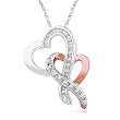 Sterling Silver With 10 KT Pink Gold Round Diamond Double Heart Pendant (1/10 cttw)