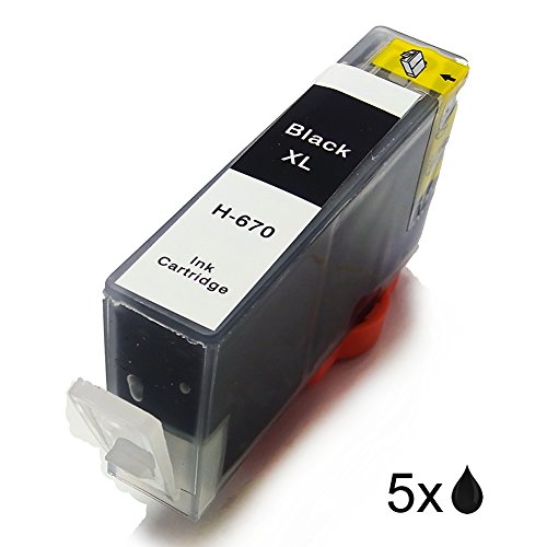 Generic Replacement Ink Cartridges Compatible With HP 670XL BK (5B, Pack of 5)