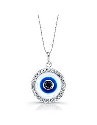 14k White Gold Diamond and Enamel Evil Eye Pendant (1/6cttw, JK, I2-I3), 16"