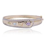 18k Yellow Gold Plated Sterling Silver Multi-Gemstone and Diamond 3-Row Bangle Bracelet