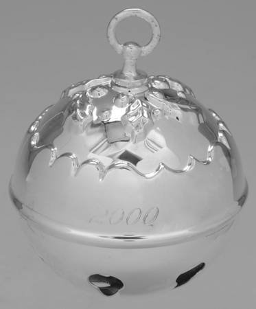 Reed and Barton Annual Silver Plated Holly Bell Ornament 2000