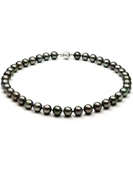 14k White Gold 11-8.5mm Black South Sea Tahitian Pearl Perfect Round AAA Quality 18" Necklace with White Gold Illusion Ball Clasp with .07ctw Diamond 2 Tones. Included Mahagony Wood Jewelry Box.Box