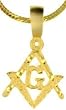 Masonic Square and Compasses. Cut .18k Yellow Gold Plated Charm 24" Steel Necklace Herringbone