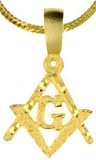 Masonic Square and Compasses. Cut .18k Yellow Gold Plated Charm 24" Steel Necklace Herringbone
