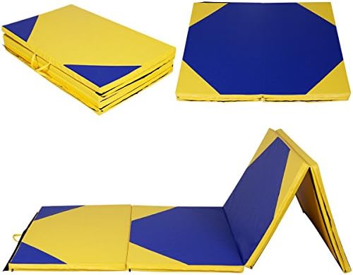Home Gymnastic Mats Thick 4'x10'x2" Folding Panel Gym Fitness Exercise Yellow & Blue