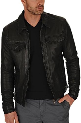 Fashion Attire Men's Lambskin Leather Bomber Bikers Motorcycles Leather Jacket-X-Large