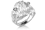 14K White Gold Matte-Finish Hand-Crafted Designer Ring, Enhanced with Bezel Set Diamonds.