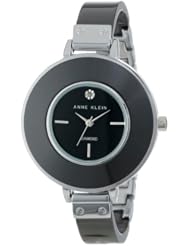 Anne Klein Womens AK/1423BKSV Genuine Diamond Dial Silver-Tone Black Ceramic Bangle Watch