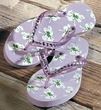 SHE - Summer Beach Flip Flops - Lavender / White Flowers - Small (shoe sizes 5/6)