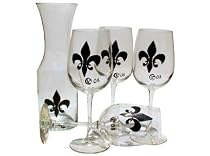ArtisanStreet's Fleur de Lis Wine Glass & Carafe 5-piece Set. Hand Painted. Made to Order. Signed