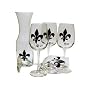 ArtisanStreet's Fleur de Lis Wine Glass & Carafe 5-piece Set. Hand Painted. Made to Order. Signed
