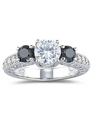 1.36 Cts Black & White Diamond Ring Setting in 14K White Gold.