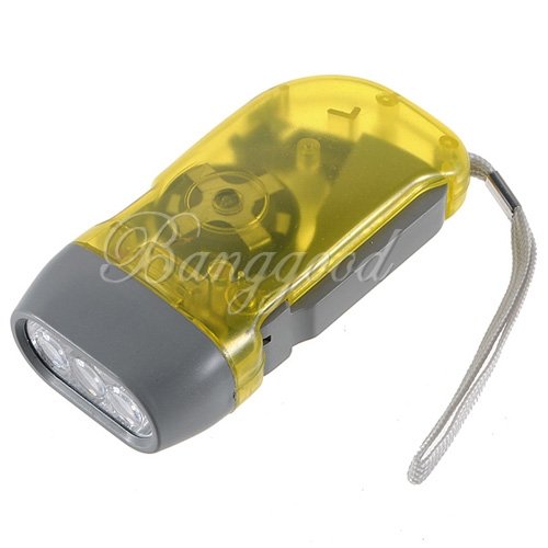 1 X Yellow 3 LED Hand Press No Battery Wind up Crank Camping Outdoor Flashlight Light Torch