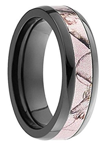 King Will Mens 8mm Black Domed Tungsten Ring Wedding Band Pink Camo Hunting Camouflage High Polish