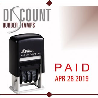 Shiny Self Inking Rubber Date Stamp - PAID - S-303 - RED INK (42511-R-PAID)