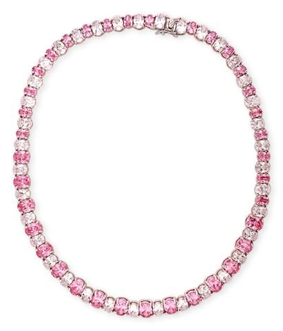 Silver Prong CZ Pink Sapphire Diamond Tennis Necklace