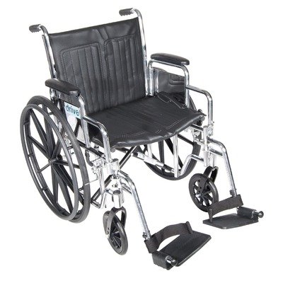Drive Medical Chrome Sport Wheelchair with Various Arm Styles and Front Rigging Options, Black and Chrome, 18